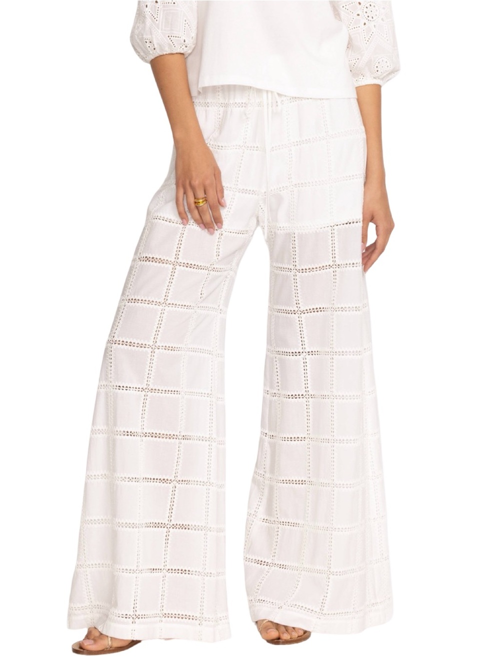 Johnny Was Jade NWT Women’s Size S White Rhiannon Easy Pull On Wide Leg Pants